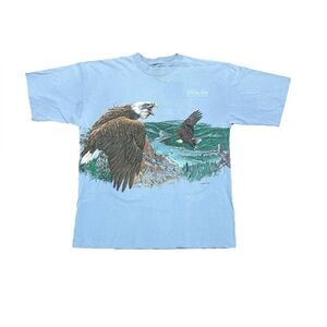 Vintage Habitat 94’ Bald Eagle Graphic Shirt Men size XL Double Sided AOP Blue